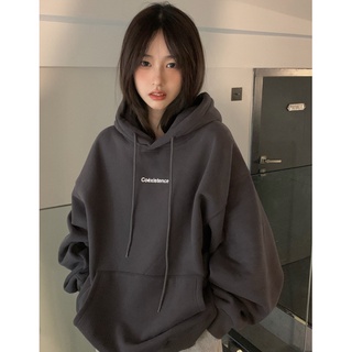 【現貨/特價清倉】秋冬季新款韓版連帽衛衣慵懶風印花長袖寬鬆大學T休閒薄長袖設計感套頭衛衣女生帽T女生長袖女生上衣