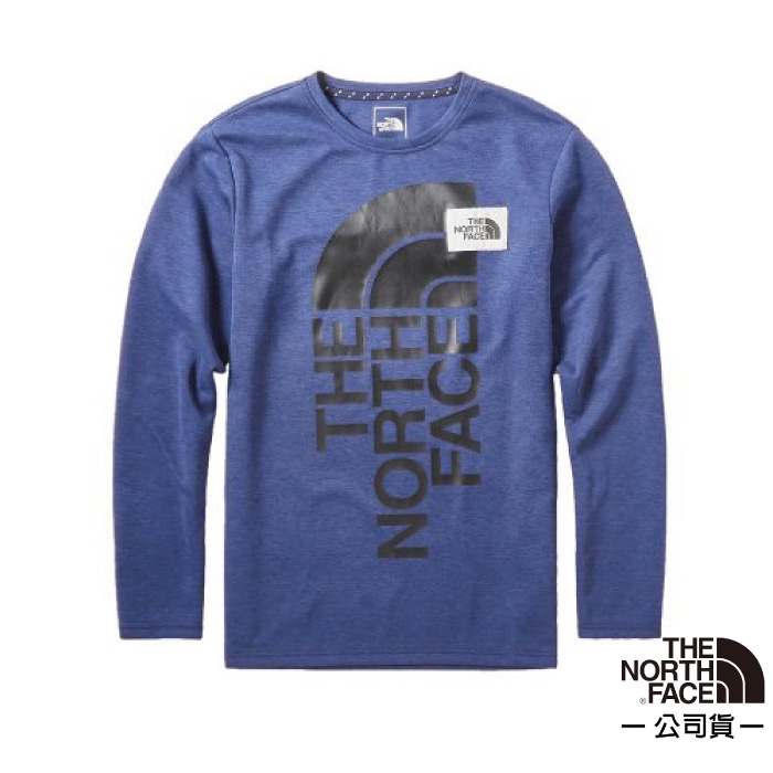 【美國 The North Face】男款 FlashDry 閃電吸濕快乾防臭長袖排汗衣 圓領T恤 3VU2 藍 N