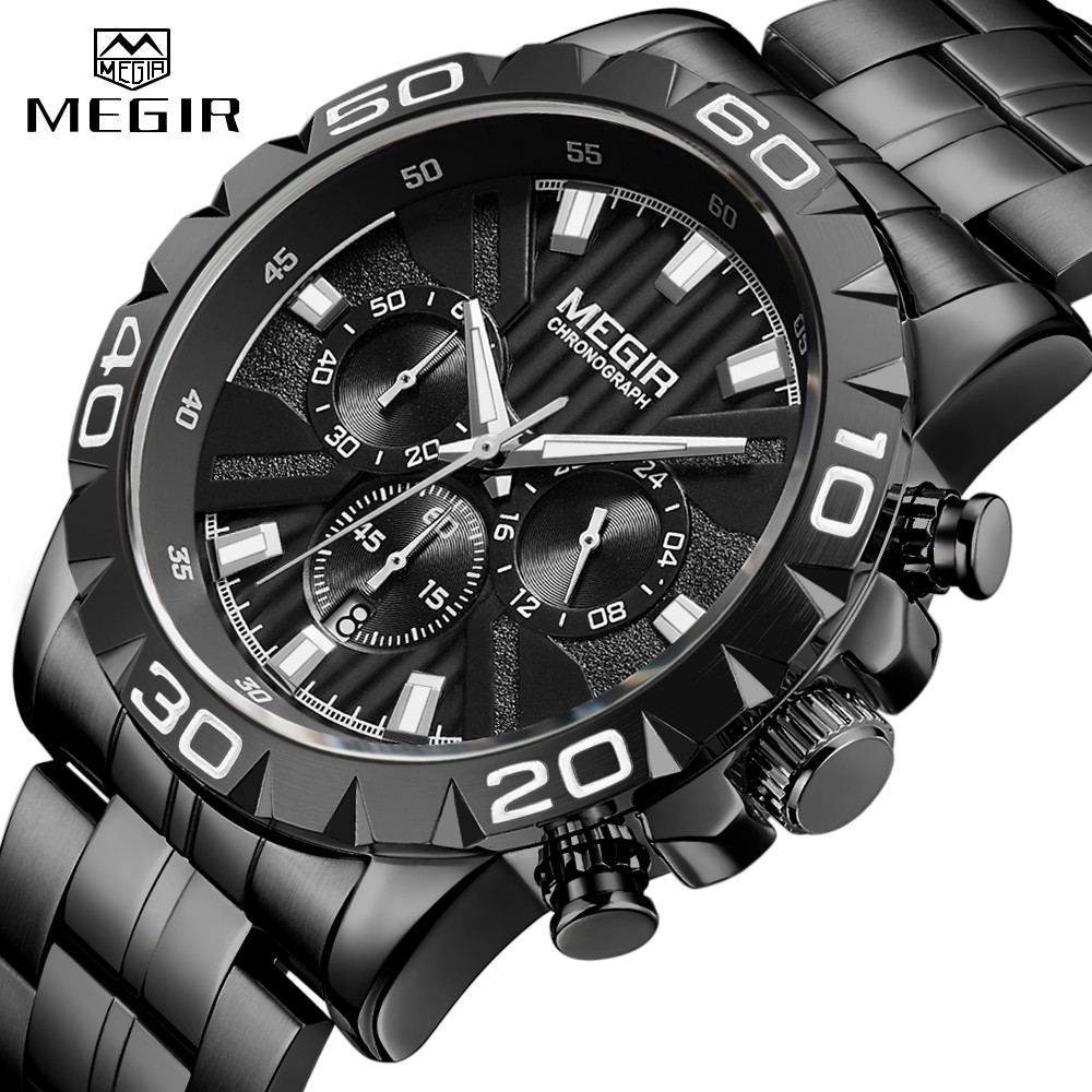 2019 新款 MEGIR 男士手錶計時碼表石英商務男士手錶頂級品牌豪華防水手錶