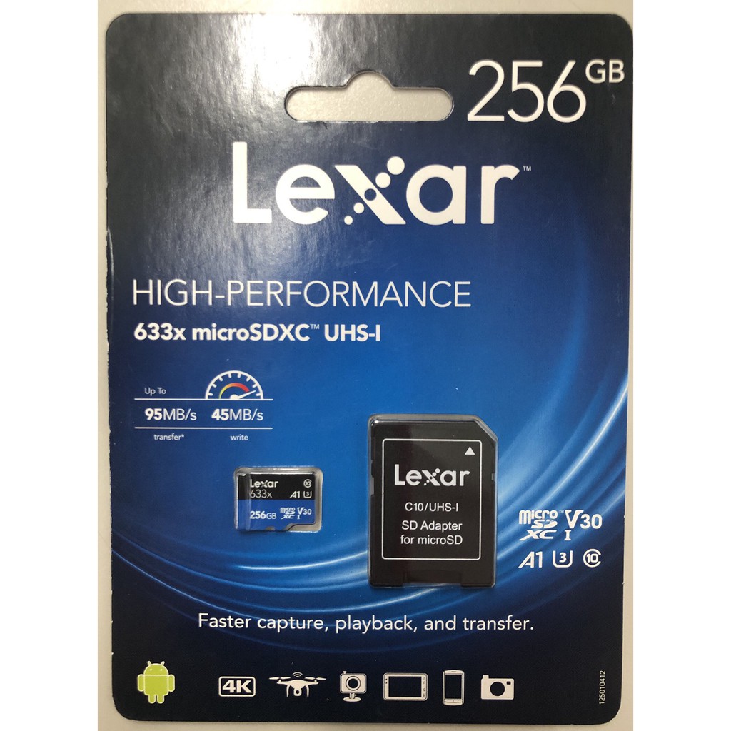 Lexar雷克沙 256G記憶卡 High-Performance 633x microSDXC UHS-I A1 V3