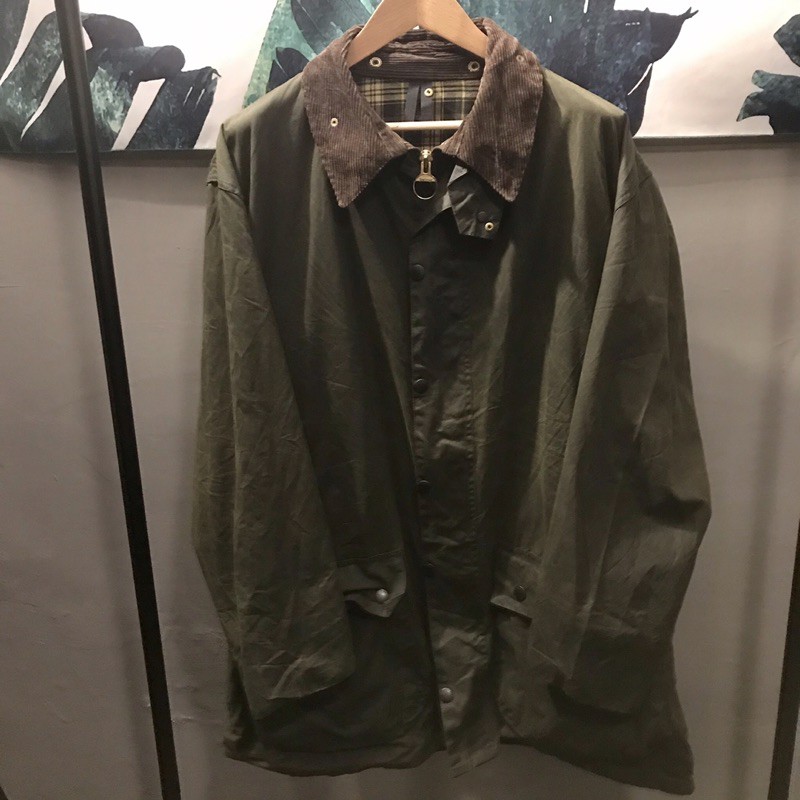 Barbour油布外套、油布大衣、夾克，英國製造，防風防水 ，古着，古著，二手, 軍綠色 border FUKU