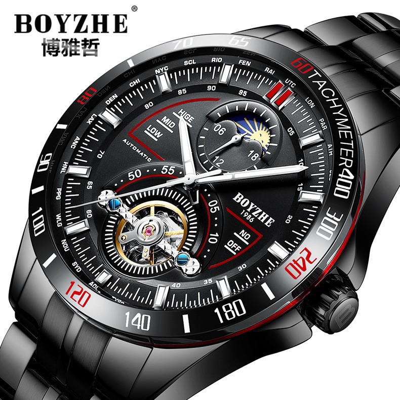 BOYZHE WL019 機械表時尚男士手錶夜光防水鋼錶帶手錶帶禮盒 禮品 Men's Watch