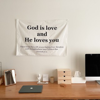 [棉麻質感掛布] God is love and he loves you+經文 /文創/基督/受洗禮/耶穌/幸福小組