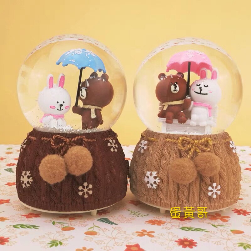 《預購》🌸LineFriends 熊大 兔兔 布朗熊 可妮兔 水晶球 水晶音樂盒 聖誕節禮物 生日禮物 交換禮物