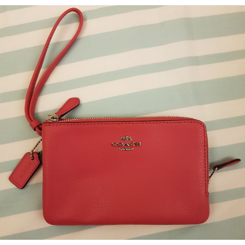Coach 雙層拉鏈 柔軟皮革手拿包 #87590 桃紅色 全新正品 有購證 國外代購購入
