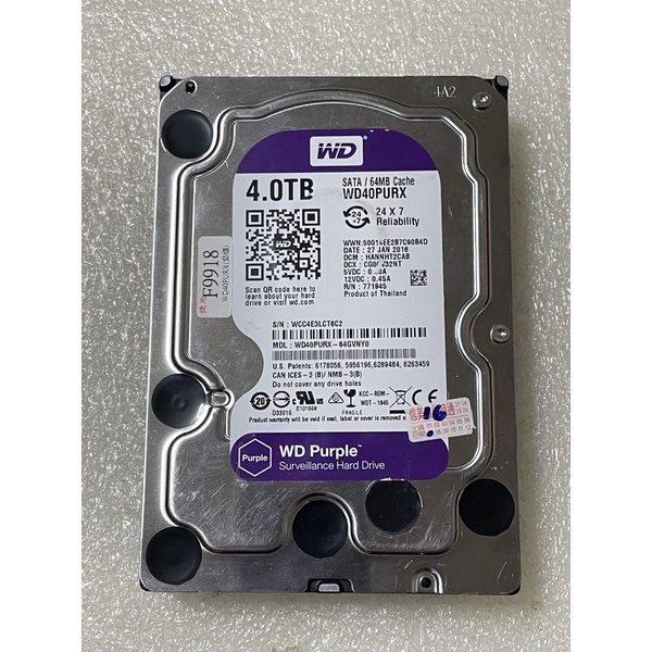 WD 紫標 4TB ，快取64M SATA III / 無壞軌異聲