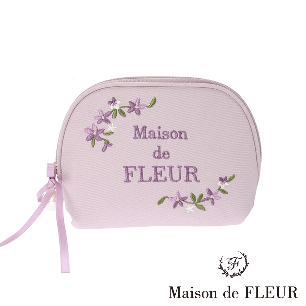 Maison de FLEUR 紫羅蘭刺繡緞帶弧形手拿包(8A21FTJ2100)