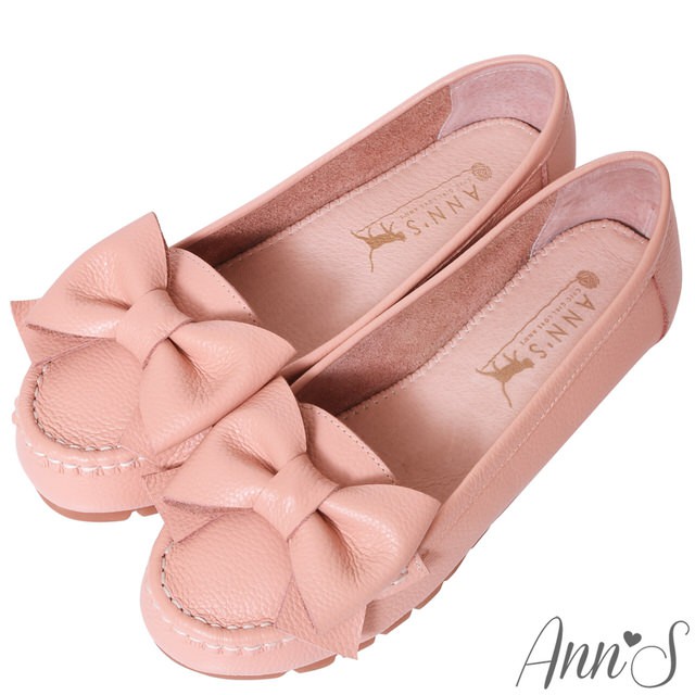 Ann’S甜美造型-可愛大蝴蝶結牛皮平底娃娃鞋-粉