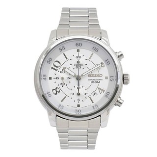 SEIKO WATCH 精工三眼計時中性前衛大錶面設計銀白面鋼帶石英腕錶 型號：SNDW87P1