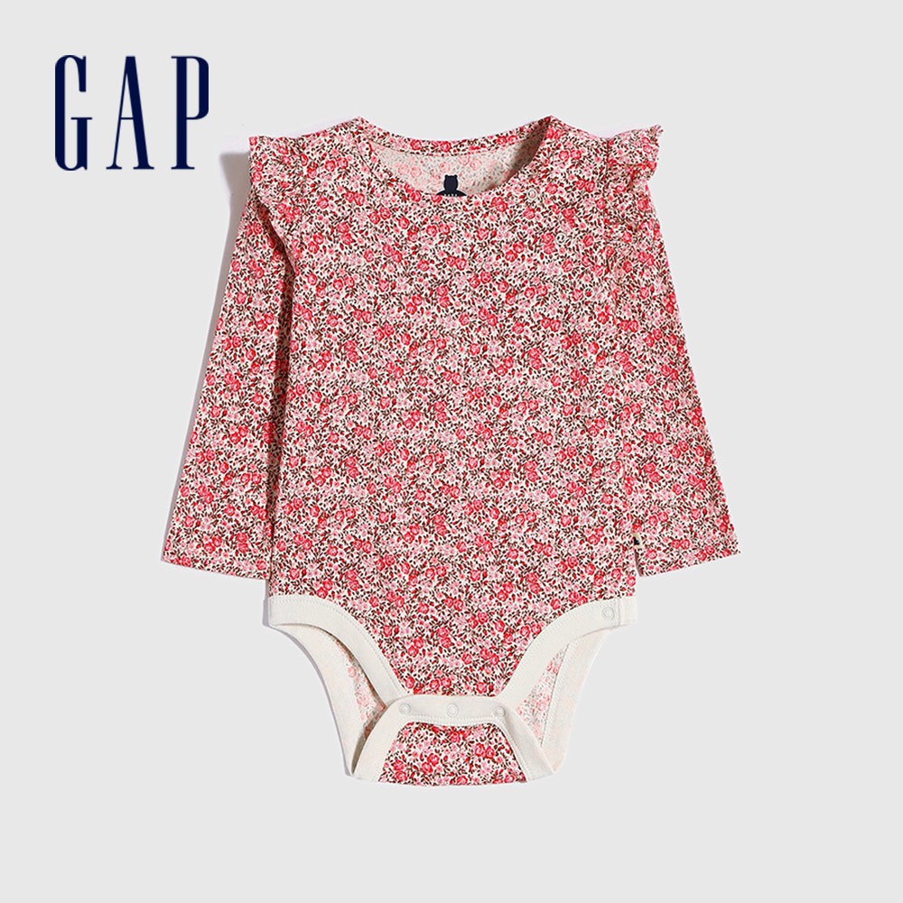 Gap 嬰兒裝 創意愛心印花長袖包屁衣-粉色碎花(650143)