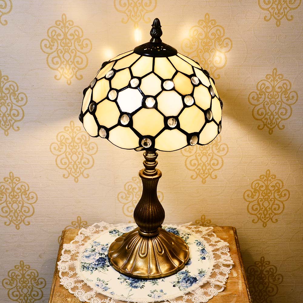 8"幾何白合金桌燈|Tiffany蒂芬妮手工彩繪玻璃桌燈