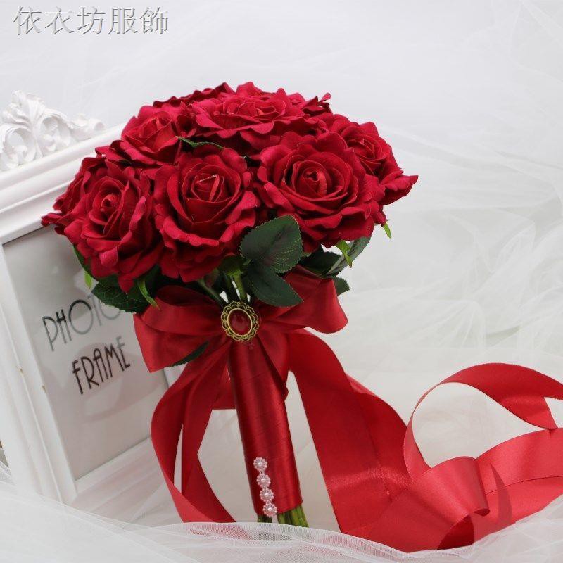限時優惠現貨 新款新娘手捧花中國風式婚禮拍照婚紗道具花束結婚白紅玫瑰滿天星 蝦皮購物