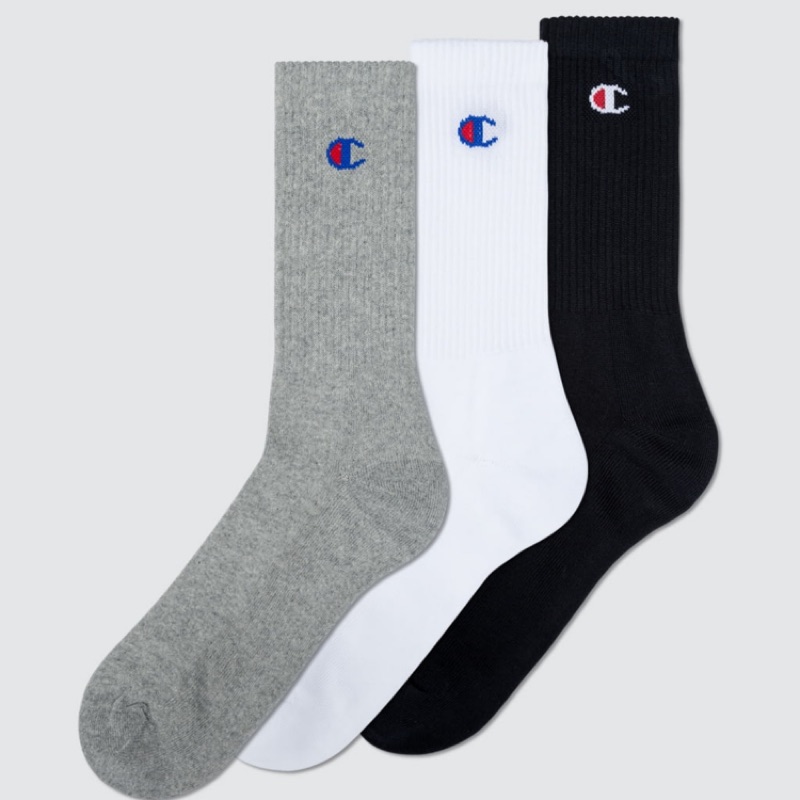 Champion 3 Pack Long Socks 高筒襪 針織Logo 一組3雙 黑灰白色各一雙 現貨