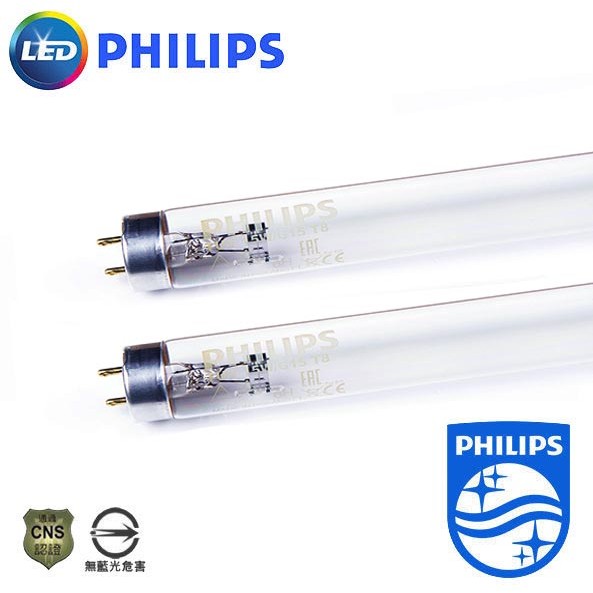 PHILIPS飛利浦 8W 一呎 殺菌燈管 紫外線消毒 含啟動器 附燈座串接線 背扣 配件 現貨附發票