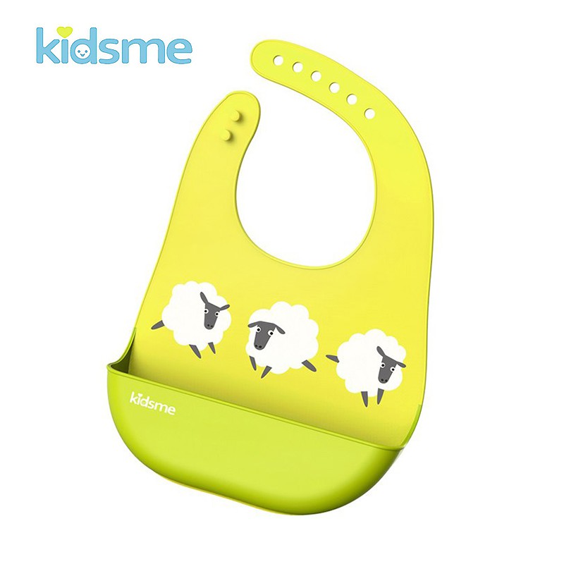 英國Kidsme-萌寶矽膠圍兜(黃綠)【米菲寶貝】