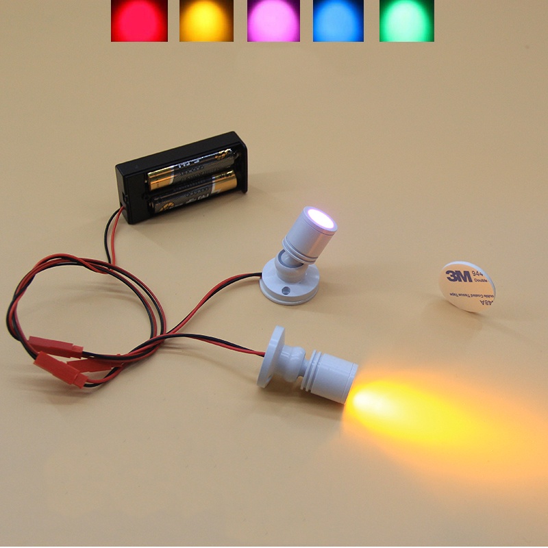 led電池盒一拖二迷你1W小射燈手辦盒展示櫃臺模型聚光彩色小燈泡