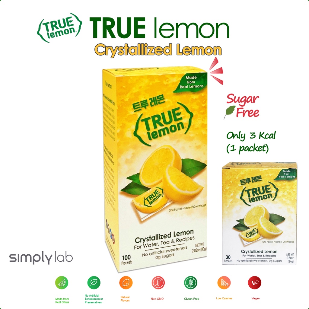 【真正的檸檬】真正的檸檬檸檬檸檬粉水晶純檸檬粉用於水零卡路里、飲料和食譜(0.8g X100 包),無糖,非轉基因,無人