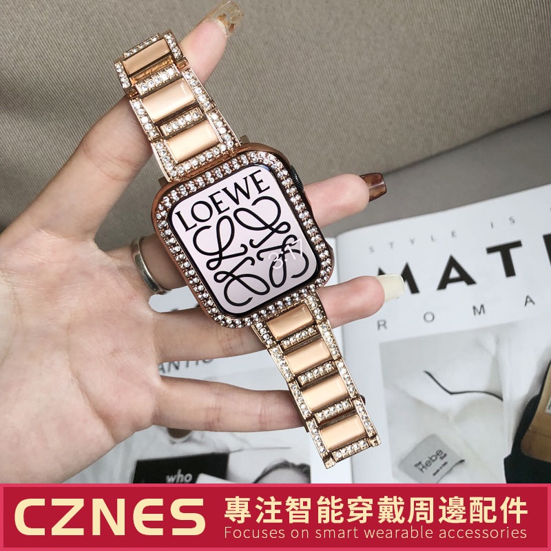 【新款】Apple Watch 貓眼石鑲鑽錶帶 iwatch7 45 41 40 SE S8 S9 女士錶帶 優雅錶帶