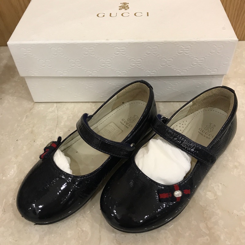 ❤️Gucci 女童黑色皮鞋 （鞋內18cm)