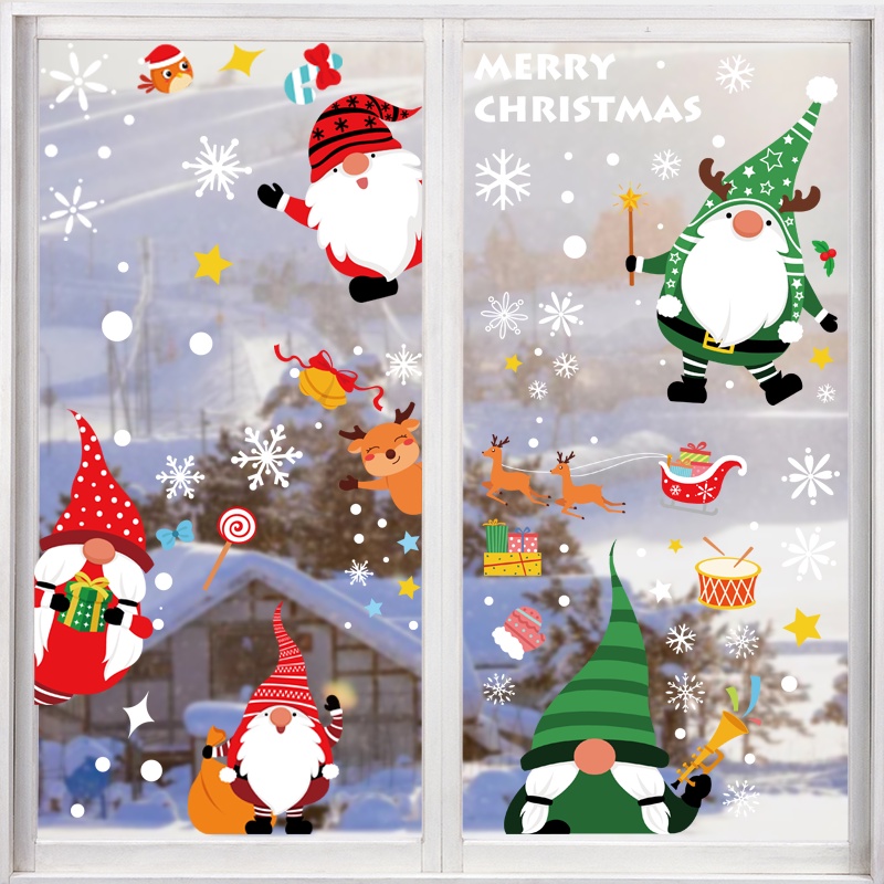 聖誕裝飾品聖誕老人麋鹿靜電貼聖誕節商場玻璃櫥窗裝飾 聖誕節飾品場景佈置櫥窗裝飾玻璃門窗貼畫兒童幼兒園禮品靜電貼紙