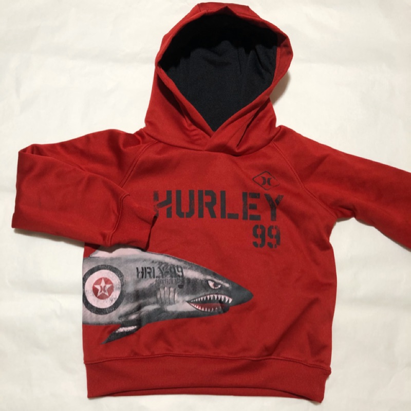 Hurley 兒童鯊魚紅色帽T（3T/100cm)