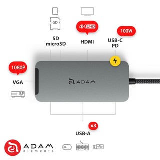 ADAM亞果元素 CASA Hub A08 USB-C 八合一多功能轉接器