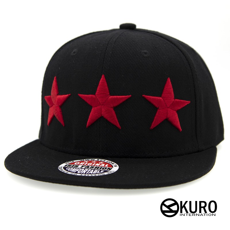 KURO-SHOP黑色紅色星星電繡潮流板帽棒球帽
