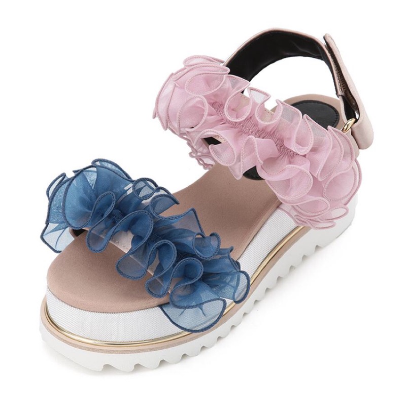 韓國品牌SUECOMMA BONNIE 粉藍雪紡厚底涼鞋
