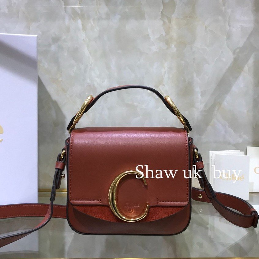 二手正品Chloe 蔻依 bag C 焦糖色小牛皮 迷你 方胖子 郵差包 肩背包 斜背包 手提包 女包 盒子包