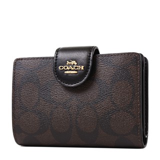 COACH 立體馬車緹花LOGO防刮釦式中夾-咖啡色 【美國正品 現貨】