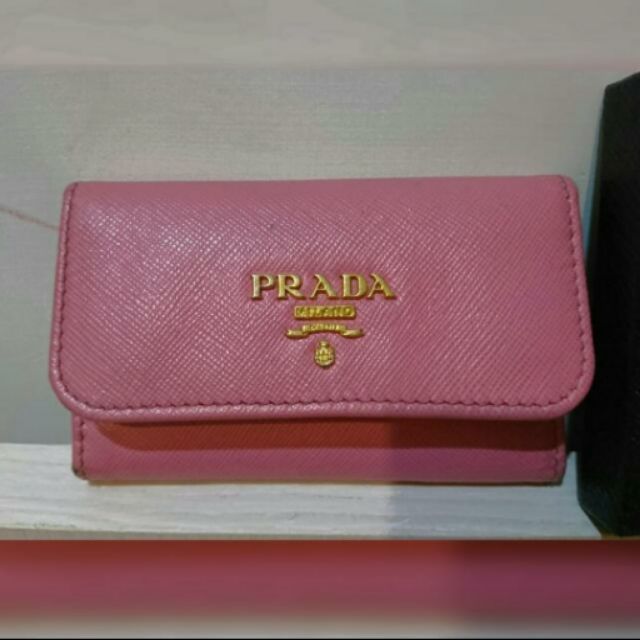 Prada 二手防刮牛皮鑰匙包 粉色 (美國專櫃買回)