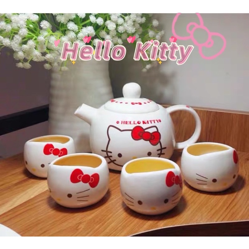 •Meow Shop -正版Kitty茶具組 凱蒂貓茶組 茶壺 茶杯五入 泡茶 陶瓷 禮物