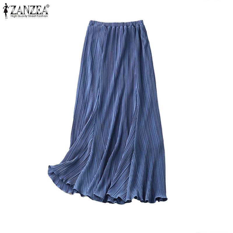 Zanzea 女裝時尚寬鬆百褶鬆緊腰 OL 喇叭形長裙