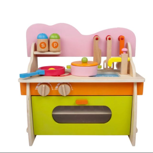 兒童木製彩色廚房燒飯做飯灶台仿真益智玩具