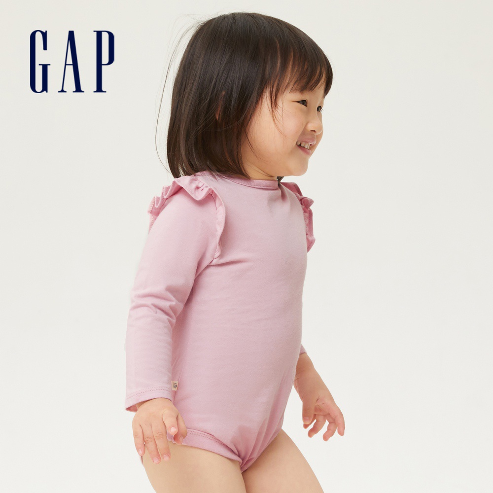 Gap 嬰兒裝 棉質舒適素色長袖包屁衣 布萊納系列-淡粉色(663821)