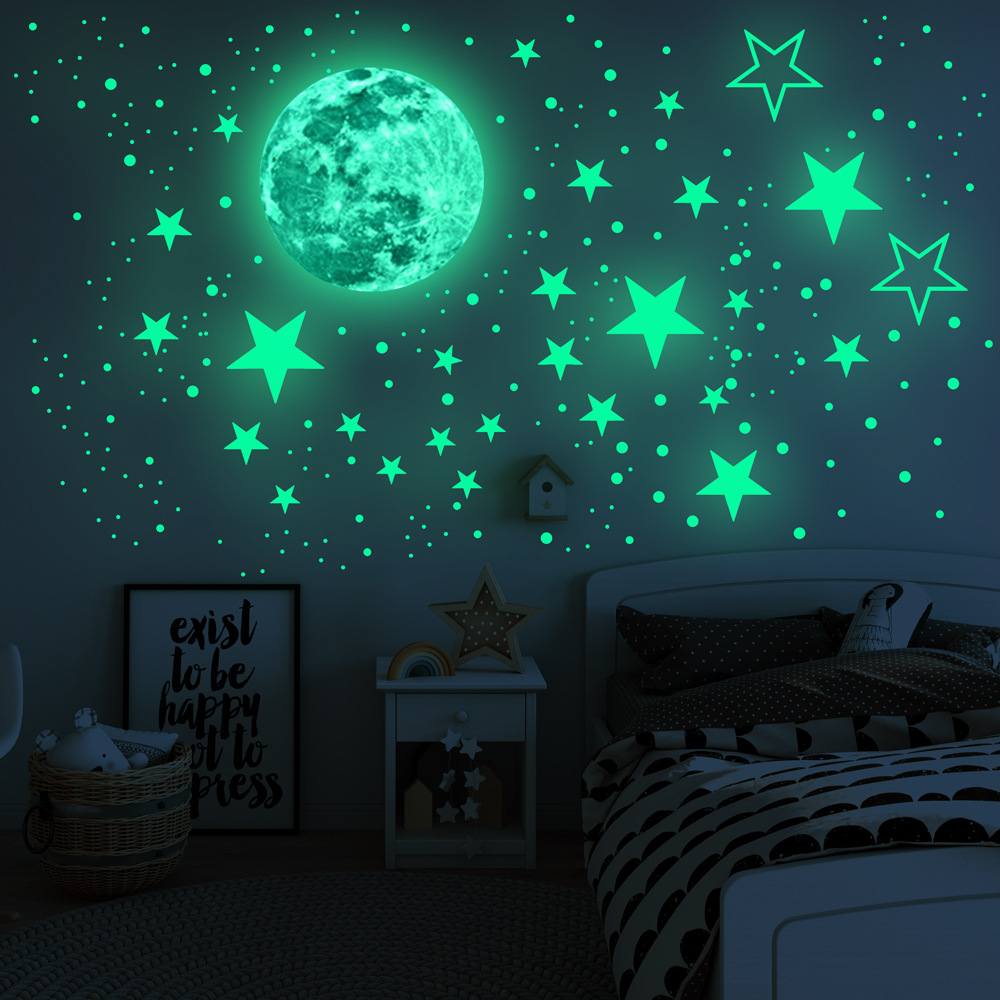 夜光月球星星組合發光星空牆貼蓄光環保貼紙自粘牆貼臥室兒童房裝飾自粘牆紙發光星星貼夜光貼紙 蝦皮購物