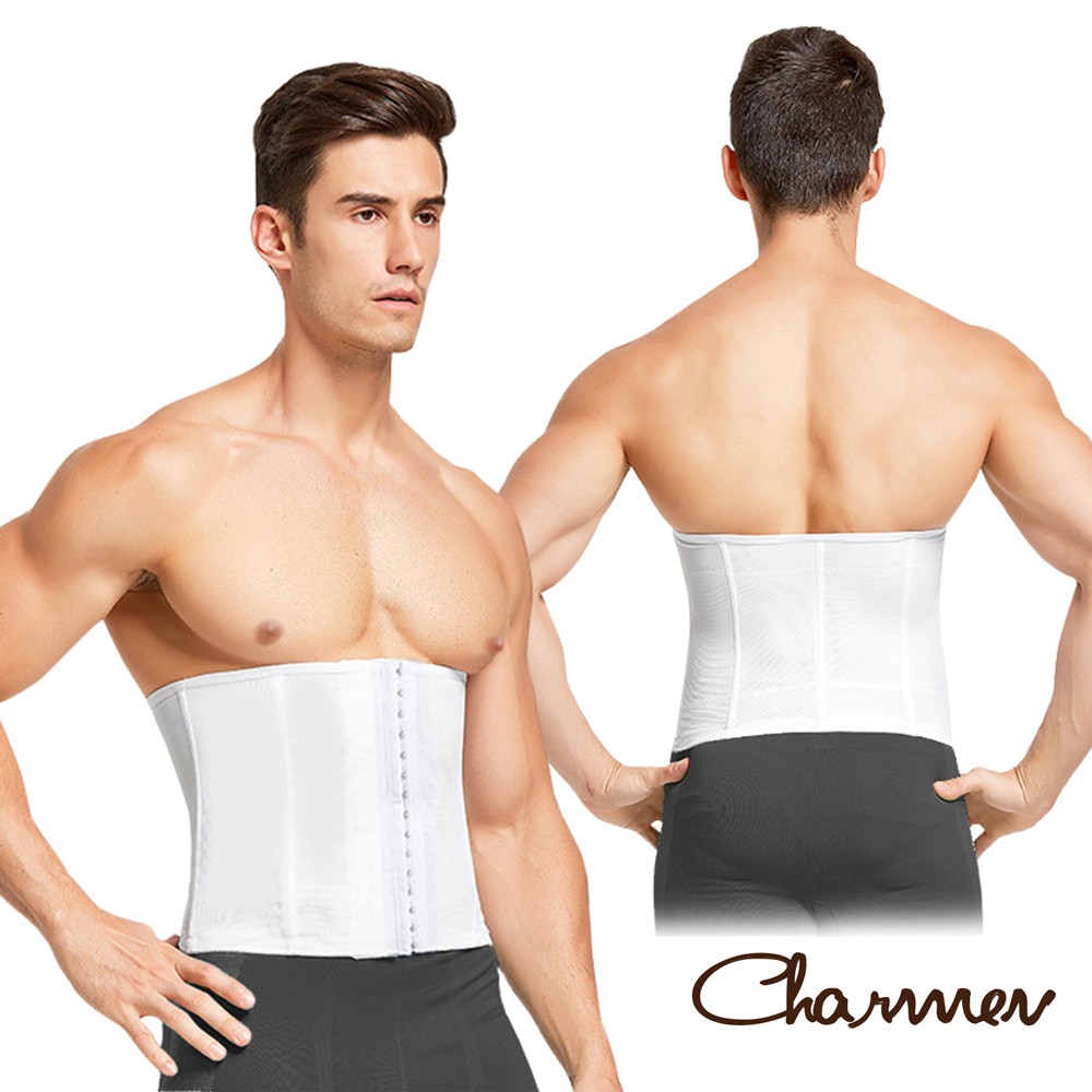 台灣24h出貨 Charmen 可調式三段排扣收腹塑腰帶束腰套男性塑身白色 蝦皮購物