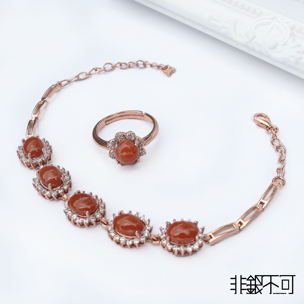 【非銀不可】天然南紅 精品純銀套組(赤玉 Southern red agate)