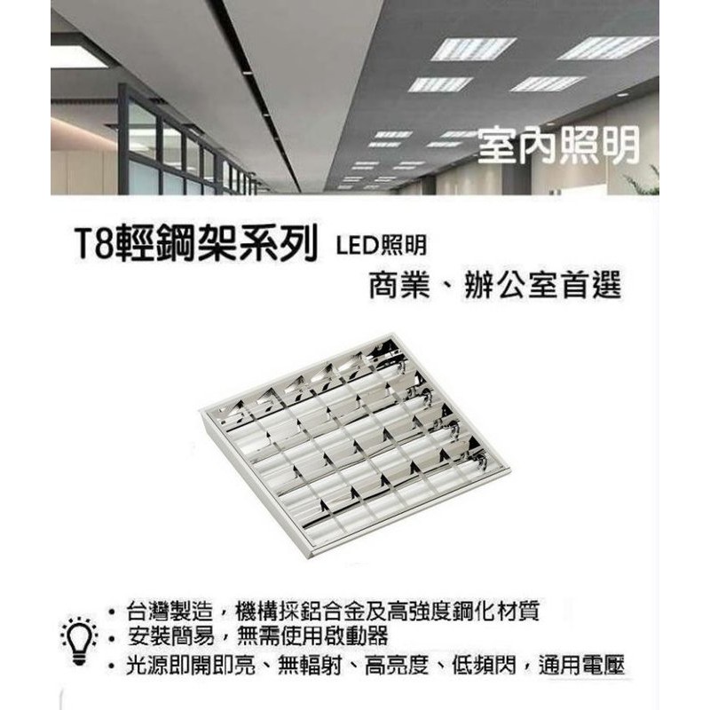 《金來買生活館》LED 輕鋼架 T-Bar燈 ✪LED 2尺 T8 輕鋼架燈整組 ★含燈管x4 ( 2尺 x 2尺 )