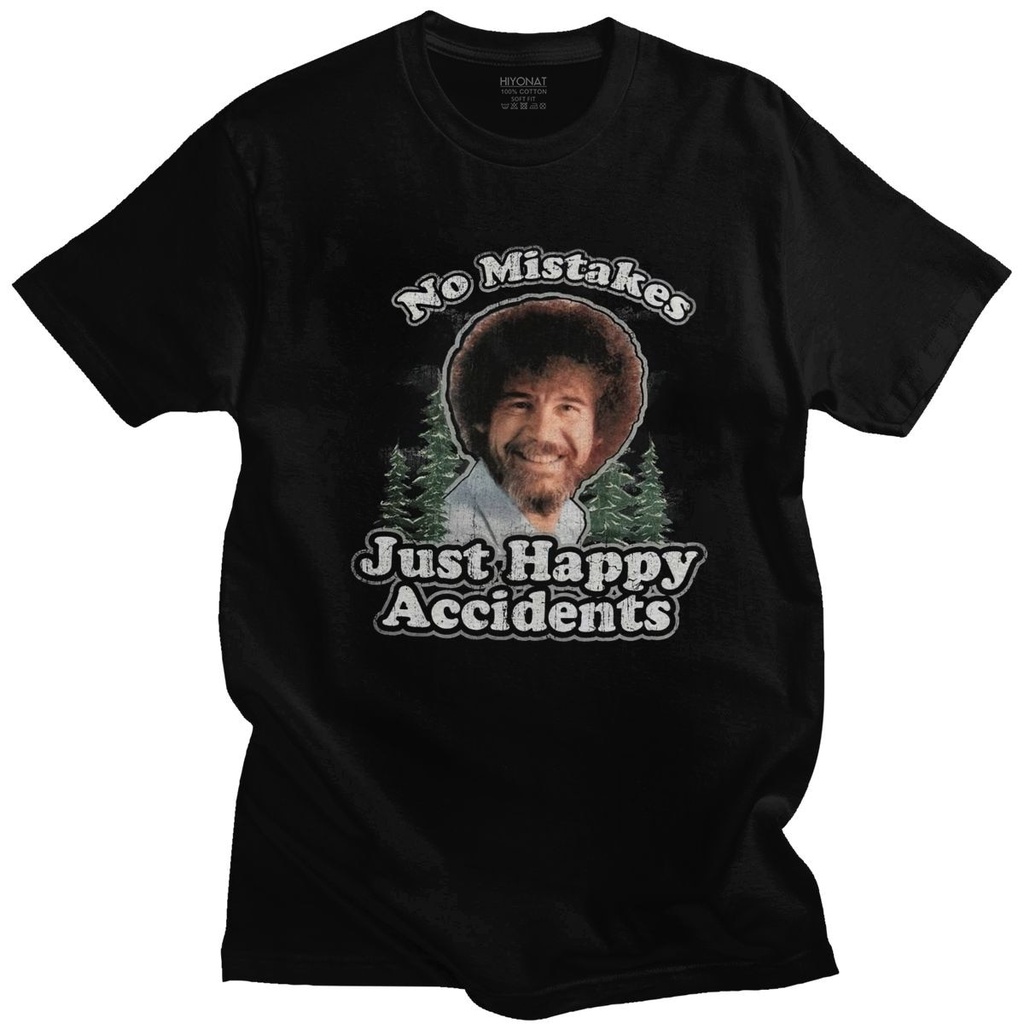 Bob Ross No Mistakes Just Happy Accidents T 恤棉質優雅山脈 T 恤上衣短袖街