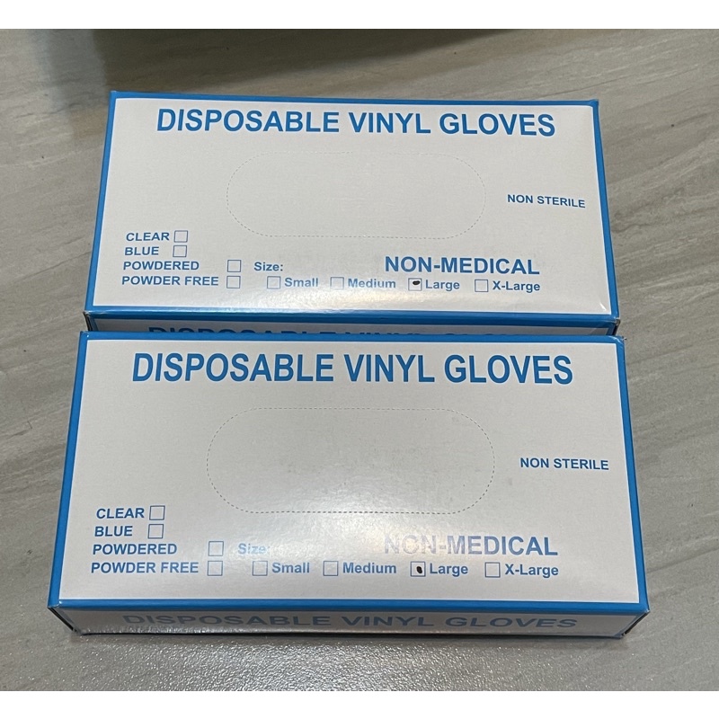 Disposable vinyl 手套 100入/盒 L號 一次性手套 PVC手套 無粉手套 塑膠手套