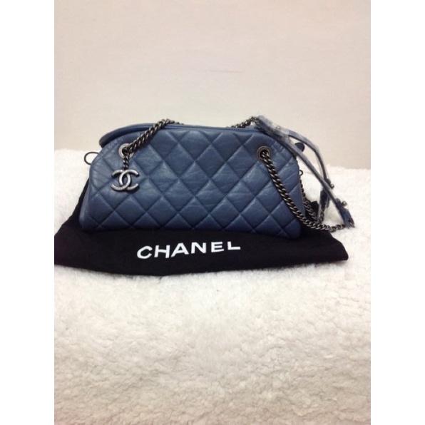 [近全新] CHANEL 荔枝土耳其藍格紋 雙鍊LOGO垂飾設計｜豆腐包｜類似楊丞琳包 ~耐用優雅 經典款 就一只