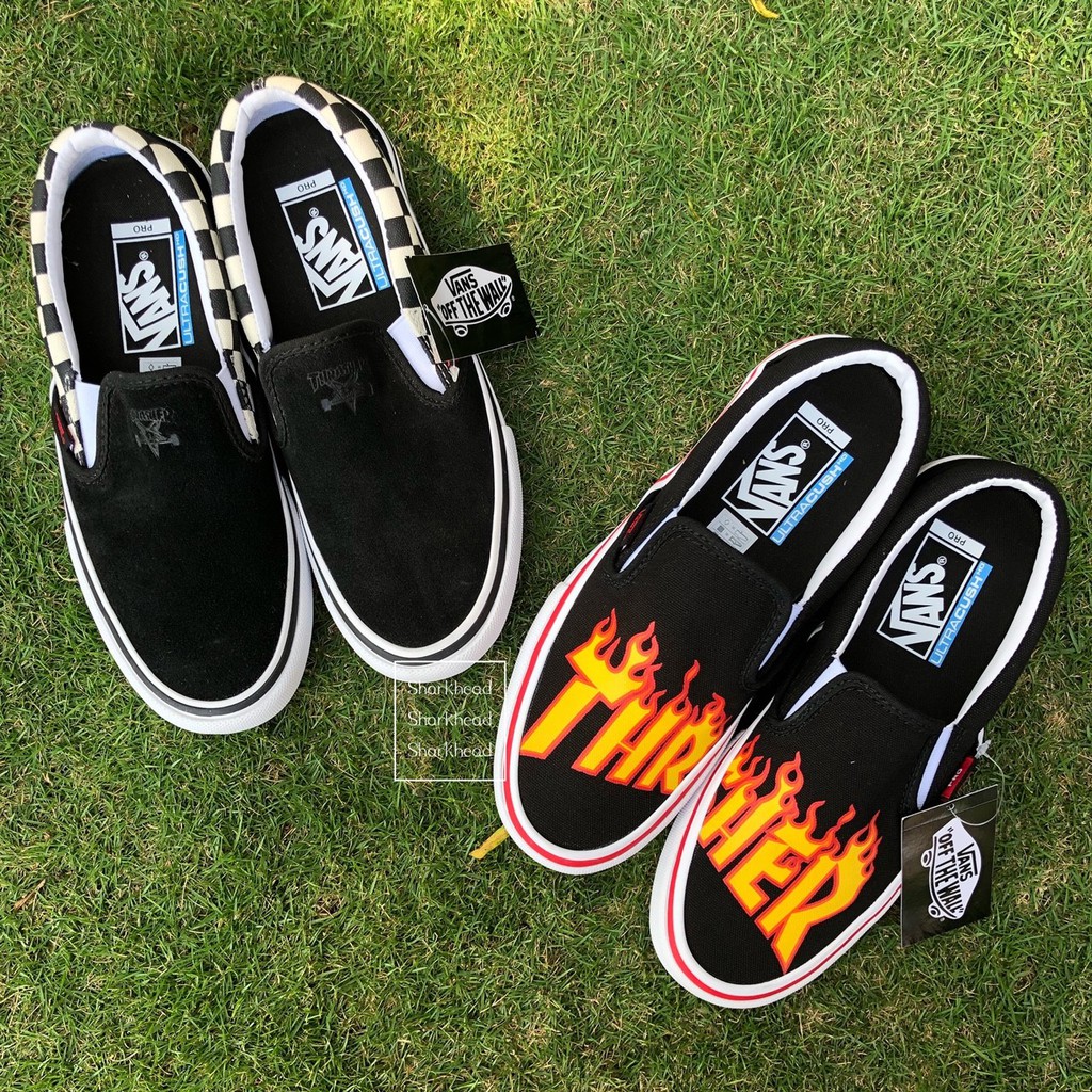 【Sharkhead】限量聯名 Vans x Thrasher slip-on 懶人鞋 高筒 火焰 黑火 滑板鞋 GD