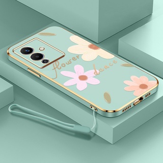 Infinix Note 12 Pro 5G 2022 新款設計方形手機殼軟鍍殼保護套帶免費掛繩的花卉風格外殼