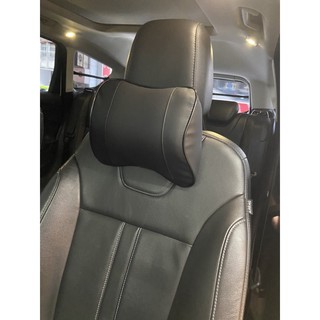 車用頭枕 記憶棉 打洞透氣 皮革款 黑色