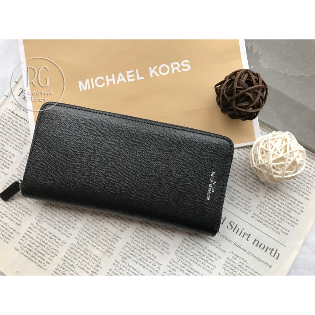 Michael Kors MK 男用拉鍊長夾 素面款 防刮紋皮夾 黑色/藍色 191214308591