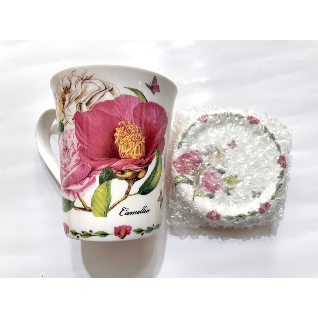 【全新】英國花卉 精緻骨瓷 有蓋馬克杯 大容量