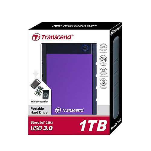 創見Transcend StoreJet 25H3 軍規防震行動硬碟(1TB)(USB 3.0傳輸)(紫)