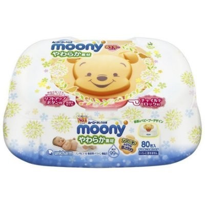 【現貨】日本製Moony滿意寶寶迪士尼小熊維尼立體造型濕紙巾盒-綠色/80枚