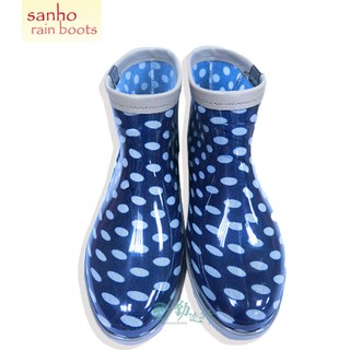 【Sanho 三和牌】MlT圓點百搭短雨鞋/休閒鞋/防水/雨靴/止滑鞋-藍點